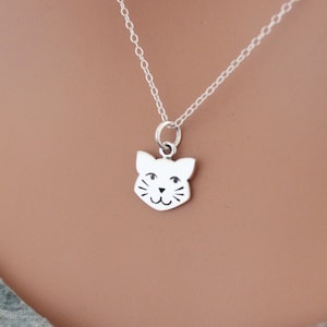 Sterling Silber Kitty Katze Gesicht Charme Halskette, Katze Gesicht Halskette, Kitty Gesicht Anhänger Halskette, Katze Halskette, Kitty Halskette, Kitty Katze Charme