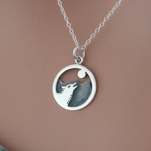 Sterling Silver Wolf Howling at the Moon Charm Necklace, Wolf Pendant Necklace, Wolf Necklace, Werewolf Pendant Necklace, Werewolf Necklace