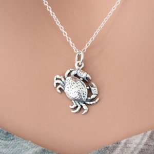 Sterling Silver Crab Necklace, Silver Crab Charm Necklace, 3D Crab Charm Necklace, Realistic Crab Necklace, Beach Crab Necklace, Ocean Charm
