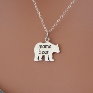 Sterling Silver Mama Bear Charm Necklace, Mama Bear Necklace, Mama Bear Pendant Necklace, Silver Mama Bear Necklace