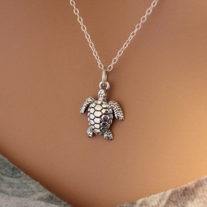 Sterling Silver Tiny Sea Turtle Charm Necklace, Sea Turtle Necklace, Sea Turtle Pendant Necklace, Turtle Necklace, Ocean Turtle Necklace