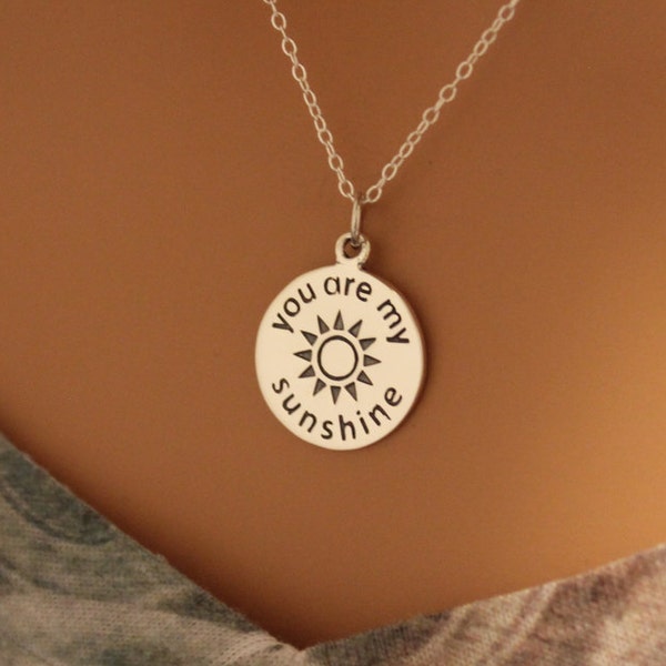 Sterling Silver You Are My Sunshine Charm Necklace, You Are My Sunshine Pendant Necklace, You Are My Sunshine Necklace