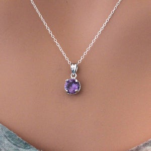 Sterling Silver Purple February Birthstone Necklace, February Birthstone Necklace, February Birthstone Charm Necklace, February Birthday