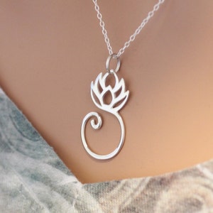Sterling Silver Lotus Charm Necklace, Sterling Silver Lotus Charm, Lotus Necklace, Lotus Pendant Necklace, Style #A13