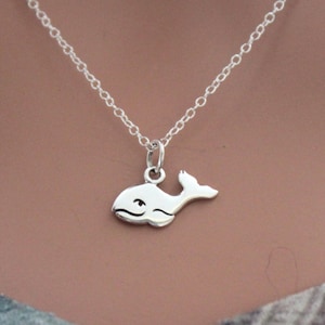 Sterling Silver Cute Whale Charm Necklace, Silver Happy Whale Charm Necklace, Whale Necklace, Ocean Animal Necklace, Adorable Whale Necklace