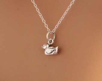Sterling Silver Rubber Duck Necklace: Tiny Ducky Charm
