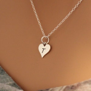 Sterling Silver T Letter Heart Necklace Silver Tiny Stamped T