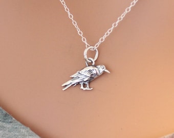 Sterling Silver Raven Pendant Necklace: Bird Charm Jewelry
