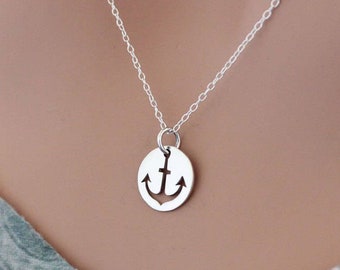 Sterling Silver Anchor Necklace, Navy Wife Necklace, Navy Seal Necklace, Navy Sailor Necklace, Nautical Necklace, Anchor Cutout Necklace