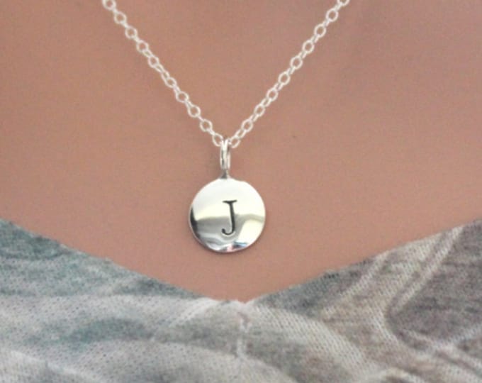 Sterling Silver Simple J Initial Necklace Silver Stamped J Etsy