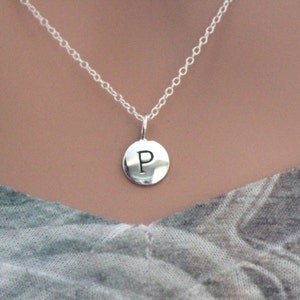 Sterling Silver Simple P Initial Necklace, Silver Stamped P Necklace, Stamped P Initial Necklace, Small P Initial Necklace, P Initial Charm image 1