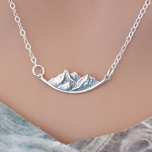Sterling Silver Mountain Pendant Necklace, Mountain Scene Pendant Necklace, Mountain Necklace, Realistic Mountain Pendant Necklace