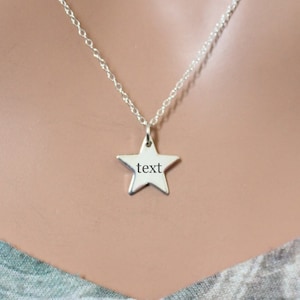 Sterling Silver Custom Engraved Star Necklace, Engraved Star Necklace, Custom Silver Star Charm Necklace, Engraved Star Pendant Necklace