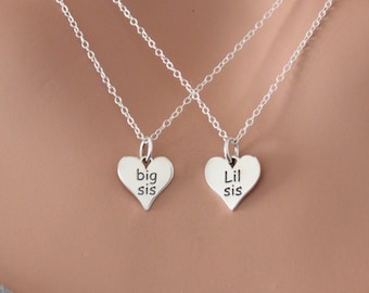 Sterling Silver Big and Little Sister Charm Necklace, Silver Big and Lil Sister Charm Necklaces, Sorority Big and Little Sister Necklaces