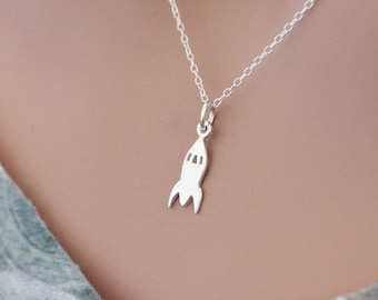 Sterling Silver Rocket Charm Necklace, Rocket Necklace, Rocket Charm Necklace, Silver Rocket Charm Necklace, Rocket Ship Necklace