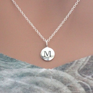Sterling Silver Simple M Initial Necklace, Silver Stamped M Necklace, Stamped M Initial Necklace, Small M Initial Necklace, M Initial Charm image 1