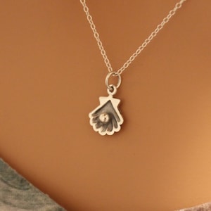 Sterling Silver Shell with Pearl Charm Necklace, Clam Shell with Pearl Necklace, Shell with Pearl Pendant Necklace, Shell Necklace
