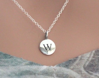 Sterling Silver Simple W Initial Necklace, Silver Stamped W Necklace, Stamped W Initial Necklace, Small W Initial Necklace, W Initial Charm