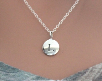 Sterling Silver Simple L Initial Necklace, Silver Stamped L Necklace, Stamped L Initial Necklace, Small L Initial Necklace, L Initial Charm