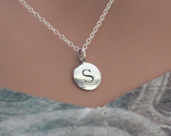 Sterling Silver Simple S Initial Necklace, Silver Stamped S Necklace, Stamped S Initial Necklace, Small S Initial Necklace, S Initial Charm