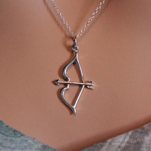 Sterling Silver Bow and Arrow Necklace, Sterling Silver Bow and Arrow Charm Necklace, Bow & Arrow Pendant Necklace, Bow and Arrow, Style #A4