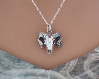 Sterling Silver Sheep Skull Necklace, 3D Bighorn Sheep Skull Necklace, Sheep Horn Skull Necklace, Skull Necklace, Bighorn Skull Necklace