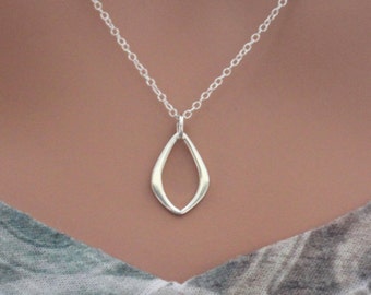 Tiny Sterling Silver Abstract Teardrop Charm Necklace, Geometric Teardrop Charm Necklace, Tiny Teardrop Dangle Necklace, Teardrop Necklace