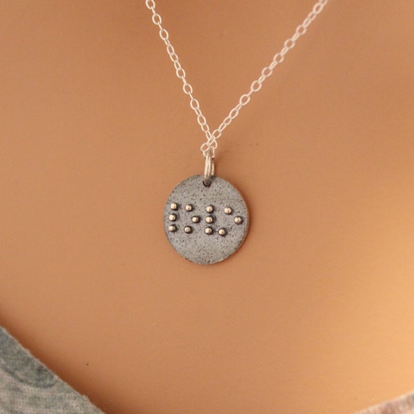 Sterling Silver Love Braille Charm Necklace, Braille Love Pendant Necklace, Silver Braille Love Necklace, Love Braille Necklace