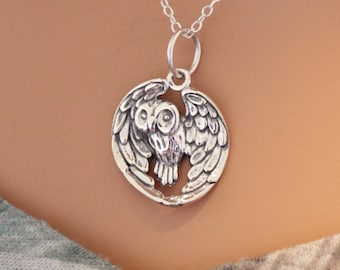 Sterling Silver Realistic Owl Pendant Necklace, Realistic Owl Necklace, Owl Necklace, Sterling Silver Owl Charm Necklace