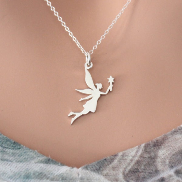 Sterling Silver Fairy Charm Necklace, Fairy Necklace, Tooth Fairy Necklace, Silver Fairy Godmother Necklace, Fairy Tale Charm Necklace