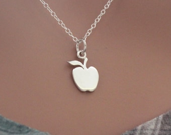 Sterling Silver Apple Cutout Necklace, Apple Necklace, Apple Necklace for Teacher, Gift for Teacher, Fruit Lover Necklace, Health Necklace