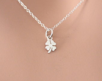 Sterling Silver Tiny Four Leaf Clover Necklace, Minimalist Four Leaf Clover Charm Necklace, Little Clover Necklace, Silver Clover Necklace