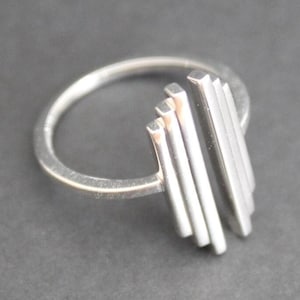 Sterling Silver Adjustable Stepped Bar Ring, Sterling Silver Symmetrical Solid Bars Ring, Sterling Silver Modern Stepped Bar Ring