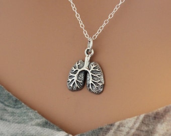 Sterling Silver Lung Charm Necklace, Lungs Necklace, Realistic Lungs Charm Necklace, Lung Necklace, Anatomical Lungs Charm Necklace