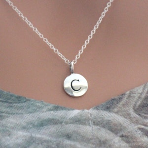 Sterling Silver Simple C Initial Necklace, Silver Stamped C Necklace, Stamped C Initial Necklace, Small C Initial Necklace, C Initial Charm