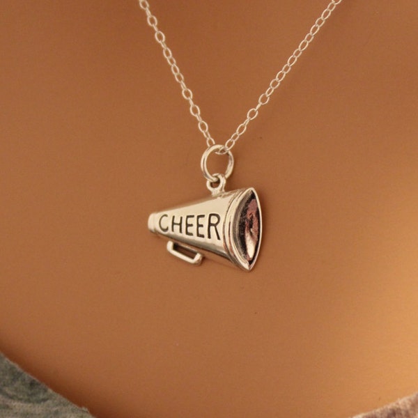 Sterling Silver Cheer Megaphone Charm Necklace, Cheer Megaphone Necklace, Cheer Necklace, Cheerleading Necklace, Cheerleading Megaphone