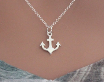 Sterling Silver Simple Anchor Charm Necklace, Naval Necklace, Anchor Navy Charm Necklace, Military Navy Necklace, Gift for Navy Girlfriend