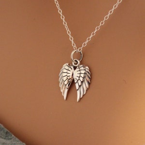 Sterling Silver Double Wing Pendant Necklace, Double Wing Necklace, Angel Wings Necklace, Angel Wings Necklace, Realistic Wing Necklace