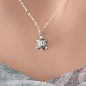 Sterling Silver Turtle Necklace, Tiny Silver Turtle Charm Necklace, 3D Turtle Charm Necklace, Realistic Turtle Necklace, Turtle Necklace
