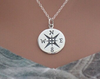 Sterling Silver Compass Charm Necklace: Traveler Jewelry