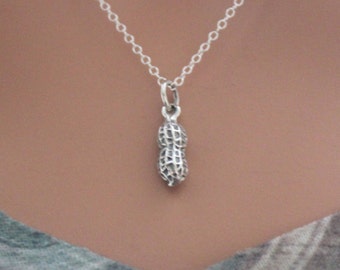 Sterling Silver Peanut Charm Necklace, Nut Allergy Awareness Jewelry