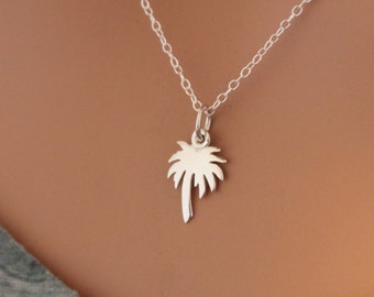Sterling Silver Palm Tree Charm Necklace, Palm Tree Necklace, Silver Palm Tree Cutout Necklace, Ocean Necklace, Beach Necklace