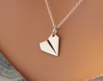 Sterling Silver Paper Plane Charm Necklace, Paper Airplane Necklace, Plane Necklace, Silver Paper Airplane Charm Necklace, Airplane