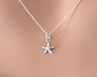 Sterling Silver Tiny Starfish Necklace, Small Silver Starfish Charm Necklace, Starfish Necklace, Simple Ocean Animal Necklace