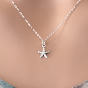 Sterling Silver Tiny Starfish Necklace, Small Silver Starfish Charm Necklace, Starfish Necklace, Simple Ocean Animal Necklace