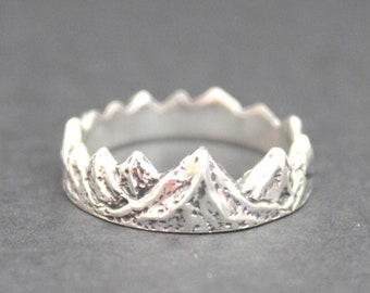 Sterling Silver Mountain Range Ring, Sterling Silver Hiking Ring, Sterling Silver Outdoor Adventurer Ring, The Mountains Are Calling Ring