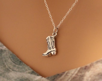 Sterling Silver Cowboy Boot Charm Necklace, Cowboy Boot Necklace, Cowboy Necklace, Silver Cowboy Boot Necklace, Boot Charm Necklace