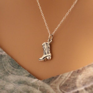 Sterling Silver Cowboy Boot Charm Necklace, Cowboy Boot Necklace, Cowboy Necklace, Silver Cowboy Boot Necklace, Boot Charm Necklace image 1