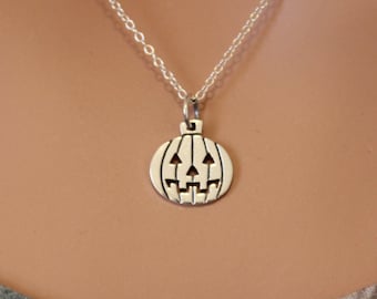Sterling Silver Pumpkin Charm Necklace: Halloween Jewelry