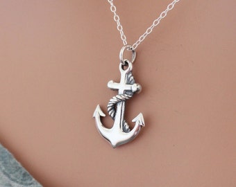 Sterling Silver Anchor Charm Necklace, Sailing Anchor Necklace, Boat Anchor Charm Necklace, Sterling Silver Boat Anchor Necklace